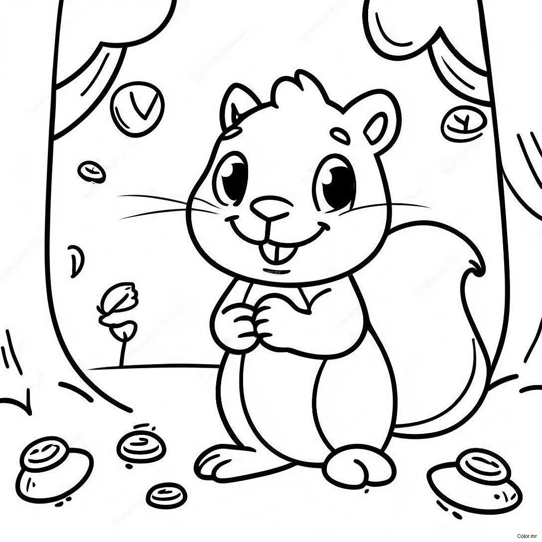 Cute Squirrel Gathering Acorns Coloring Page 61337 50862