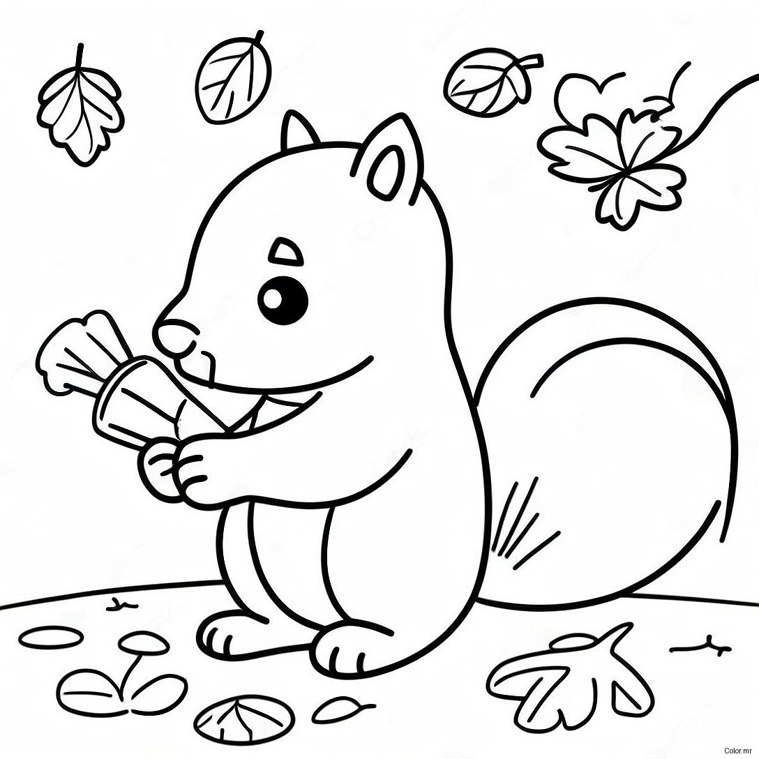 Cute Squirrel Gathering Acorns Coloring Page 61337 50863