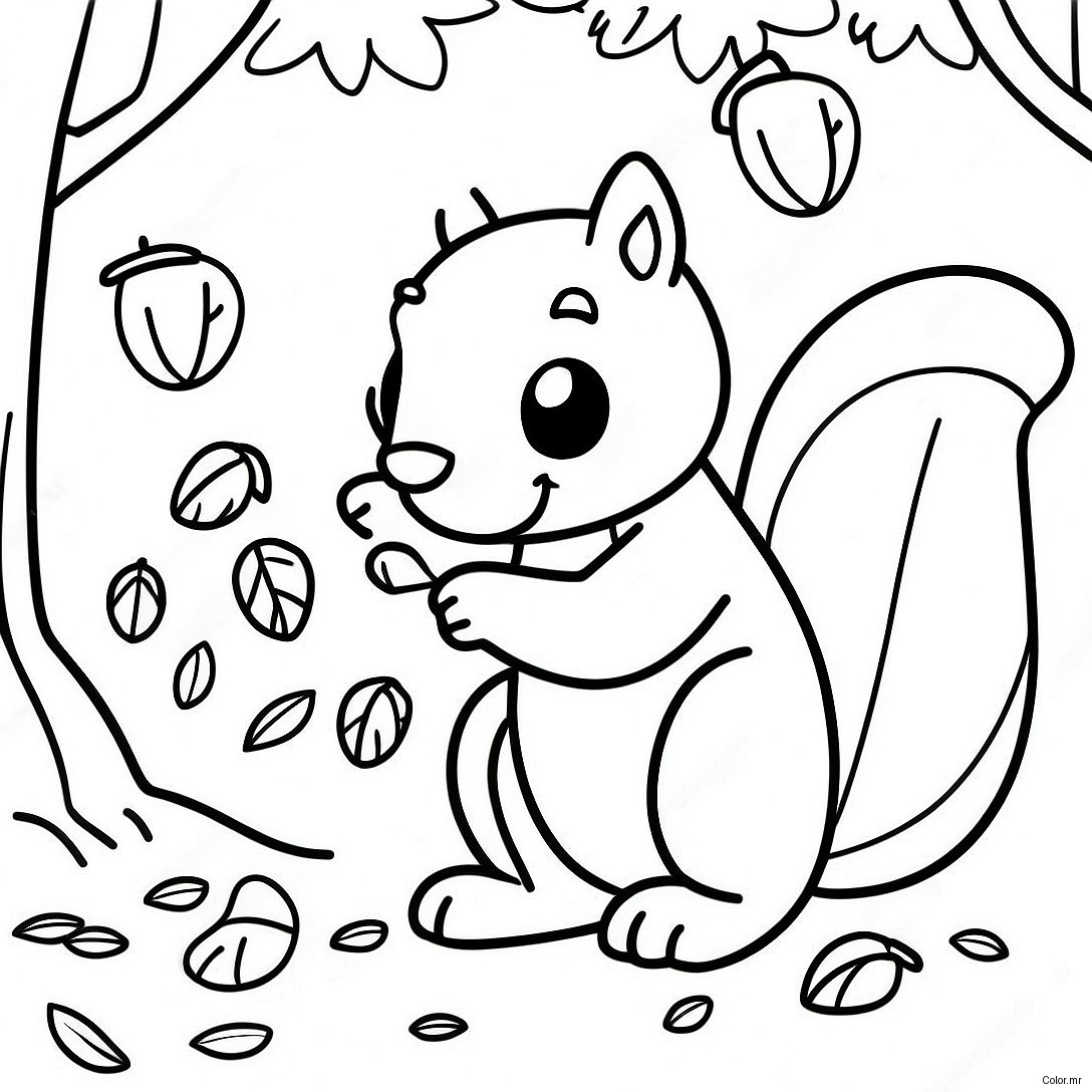 Cute Squirrel Gathering Acorns Coloring Page 61337 50864