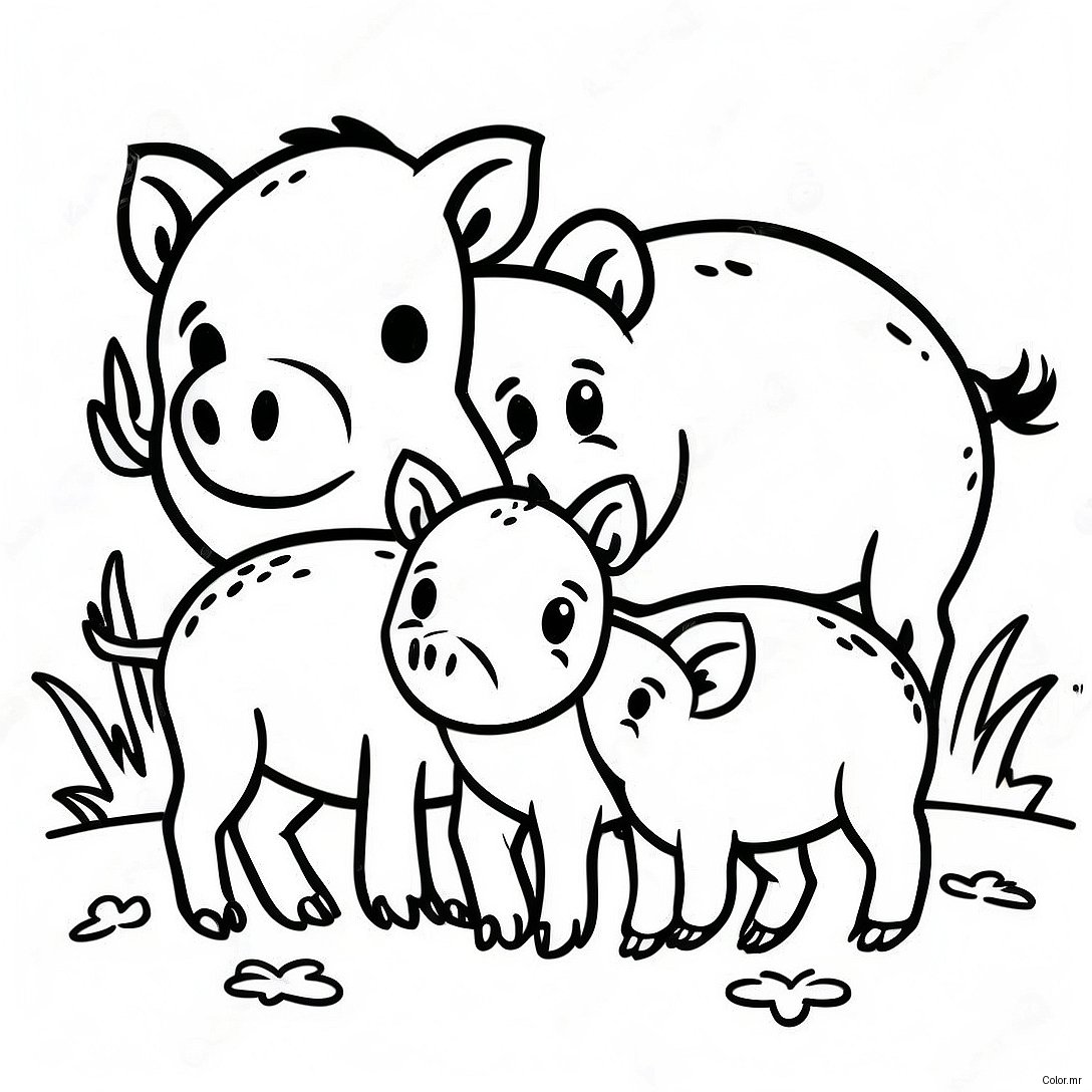 Cute Wild Boar Family Coloring Page 57965 48181