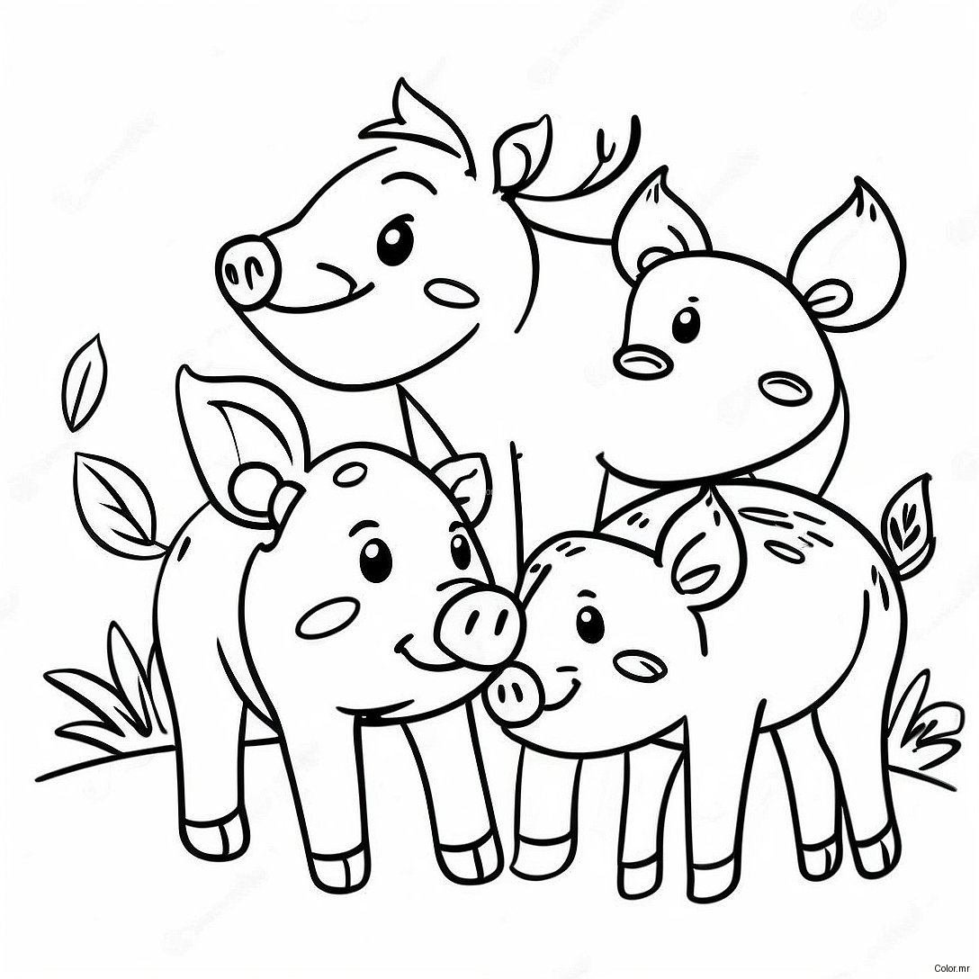 Cute Wild Boar Family Coloring Page 57965 48182