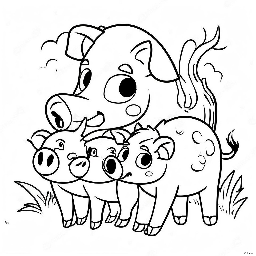 Cute Wild Boar Family Coloring Page 57965 48183