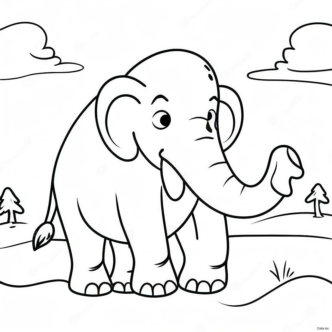Cute Woolly Mammoth In A Snowy Landscape Coloring Page 24696 22649