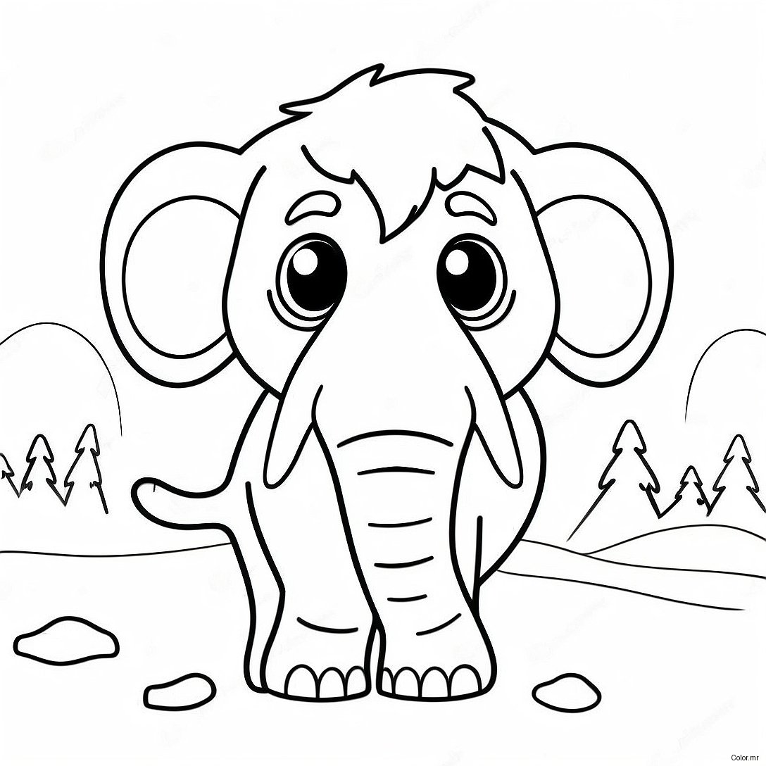 Cute Woolly Mammoth In A Snowy Landscape Coloring Page 24696 22651
