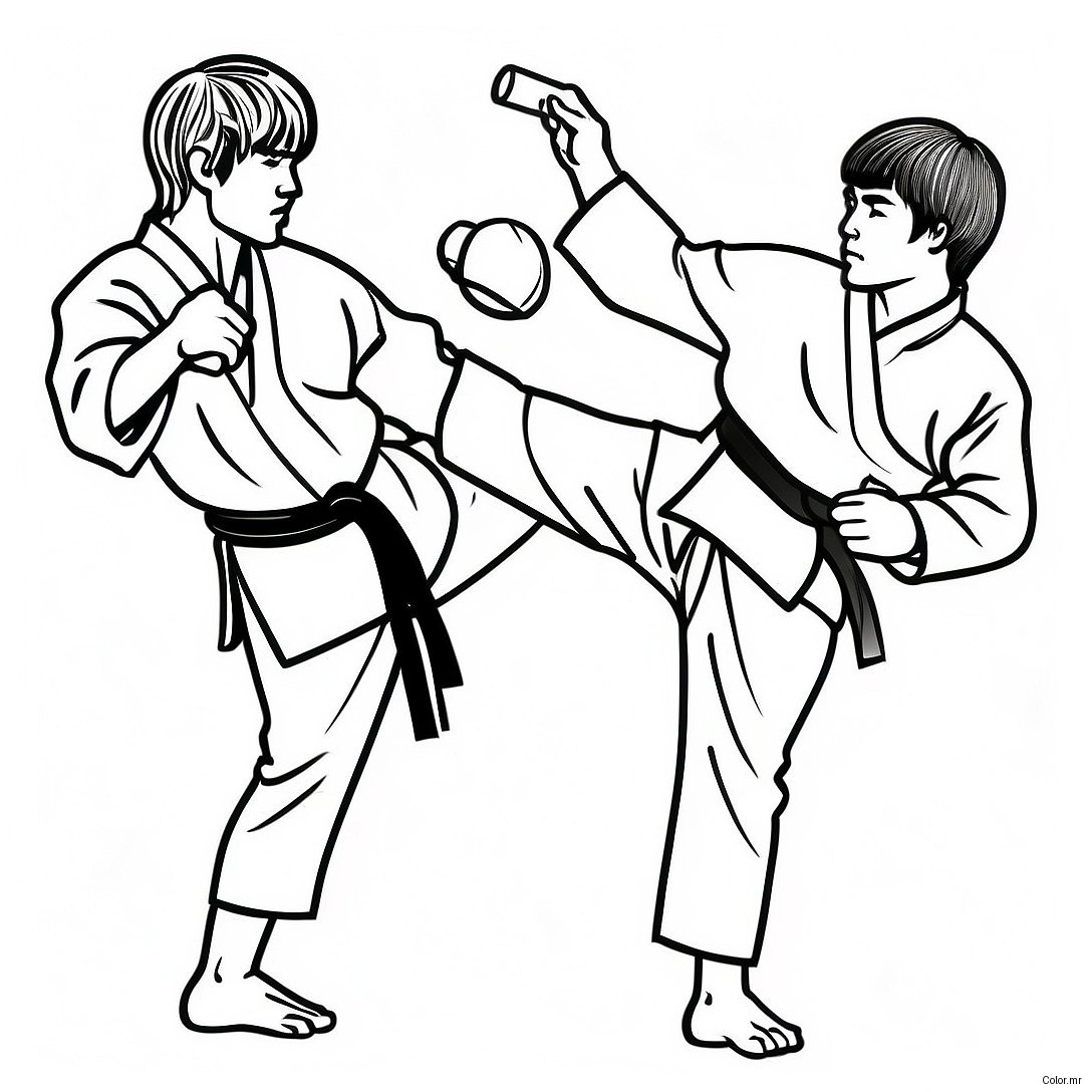 Dynamic Taekwondo Kicking Action Coloring Page 65981 54497