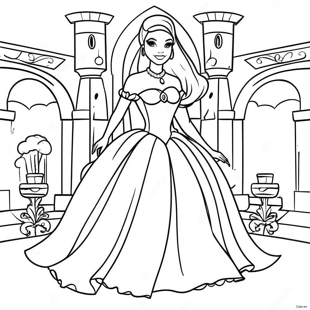 Elegant Barbie Princess In A Castle Coloring Page 65021 53750