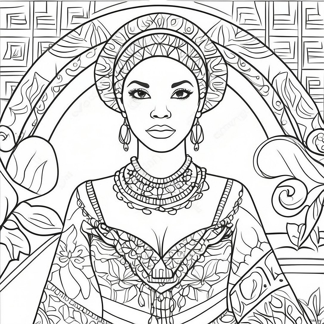 Elegant Black Woman In Traditional Dress Coloring Page 42872 35704