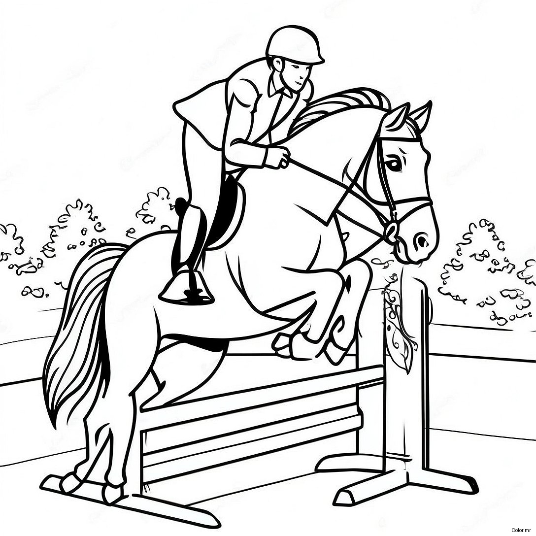 Elegant Equestrian Horse Jumping Coloring Page 12548 10440