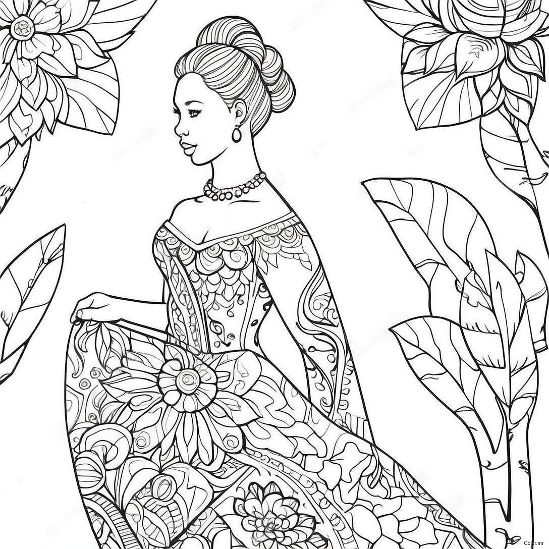 Elegant Grown Up Nala In A Floral Dress Coloring Page 63300 52389