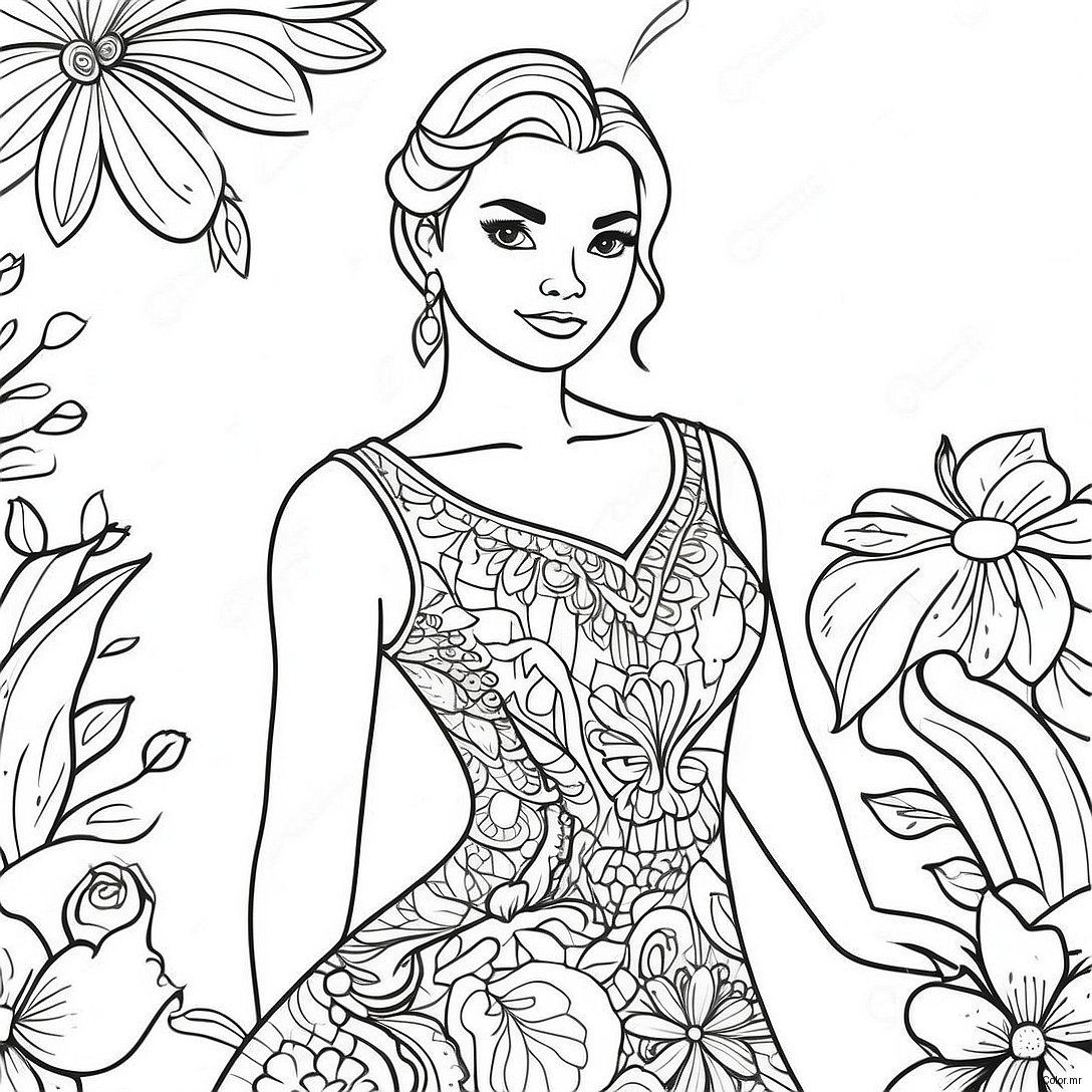 Elegant Grown Up Nala In A Floral Dress Coloring Page 63300 52391