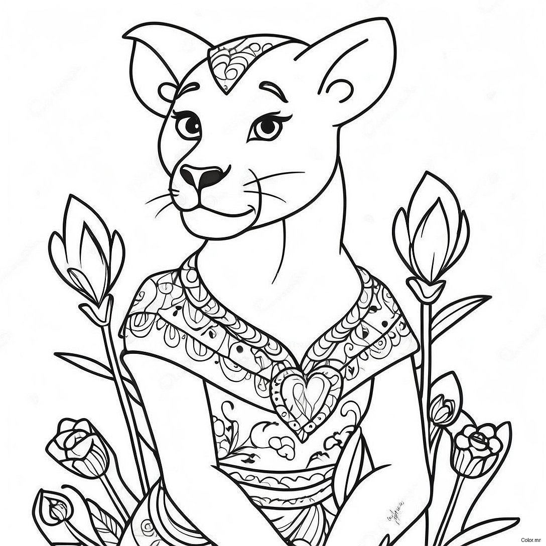 Elegant Grown Up Nala In A Floral Dress Coloring Page 63300 52392