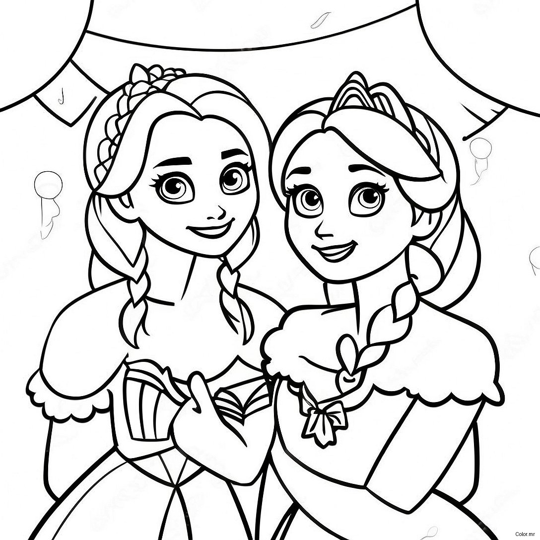 Elsa And Anna Birthday Celebration Coloring Page 42602 35486