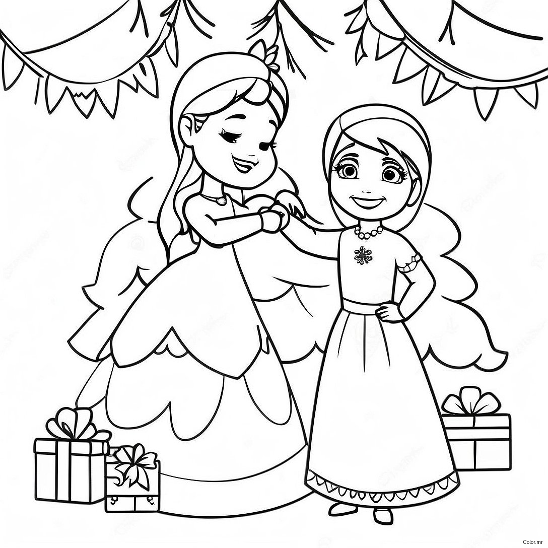 Elsa And Anna Decorating A Christmas Tree Coloring Page 8336 6761