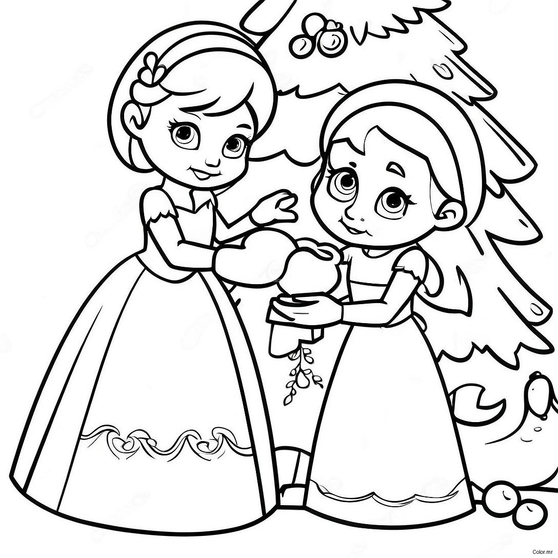 Elsa And Anna Decorating A Christmas Tree Coloring Page 8336 6841