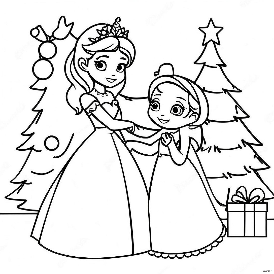 Elsa And Anna Decorating A Christmas Tree Coloring Page 8336 6842