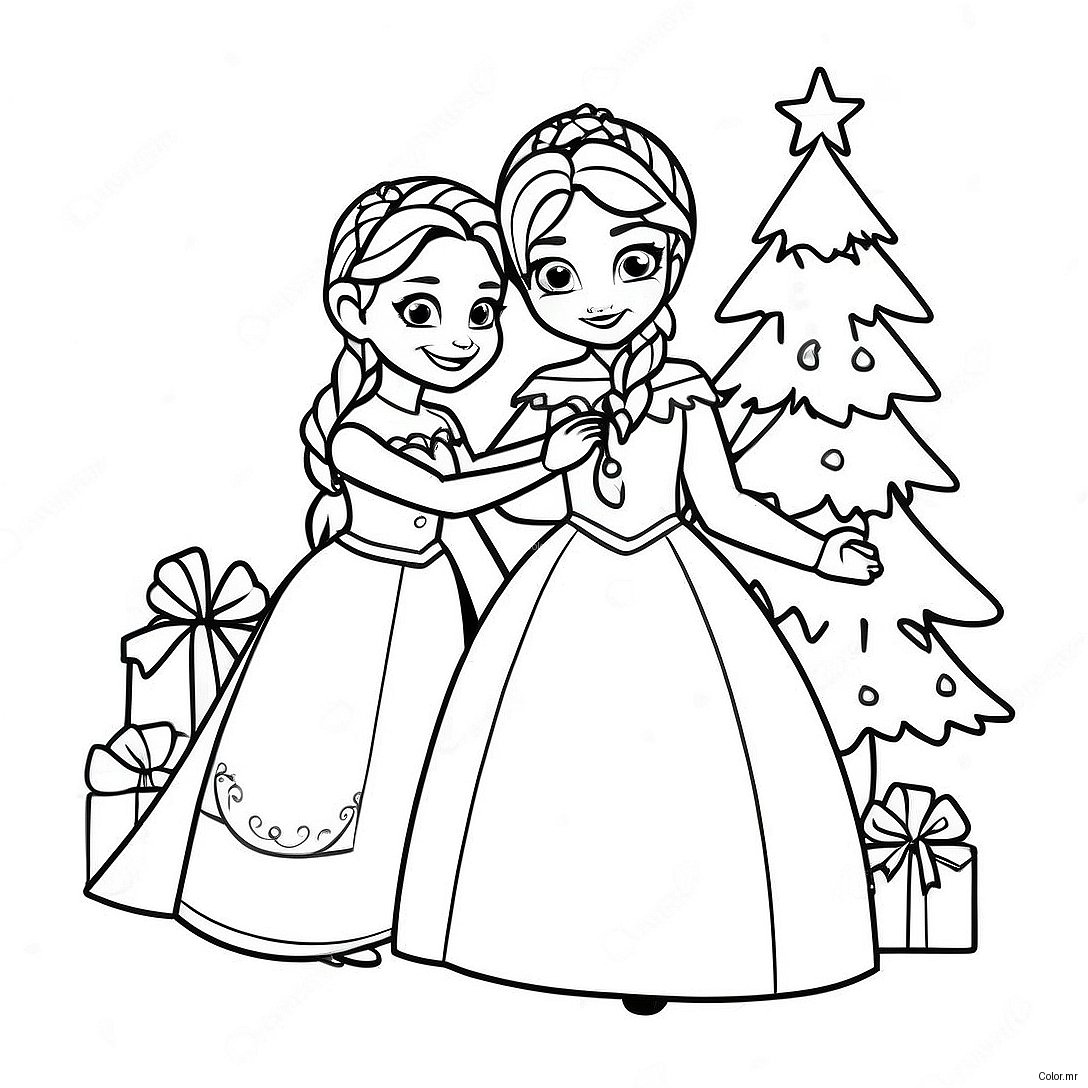 Elsa And Anna Decorating A Christmas Tree Coloring Page 8336 6844
