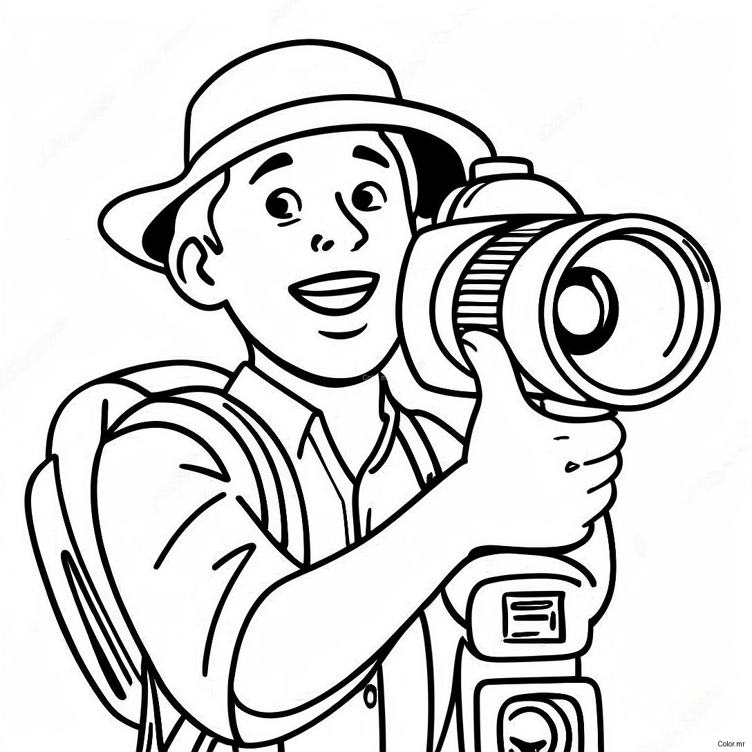 Excited Cameraman With Camera Coloring Page 5694 4559
