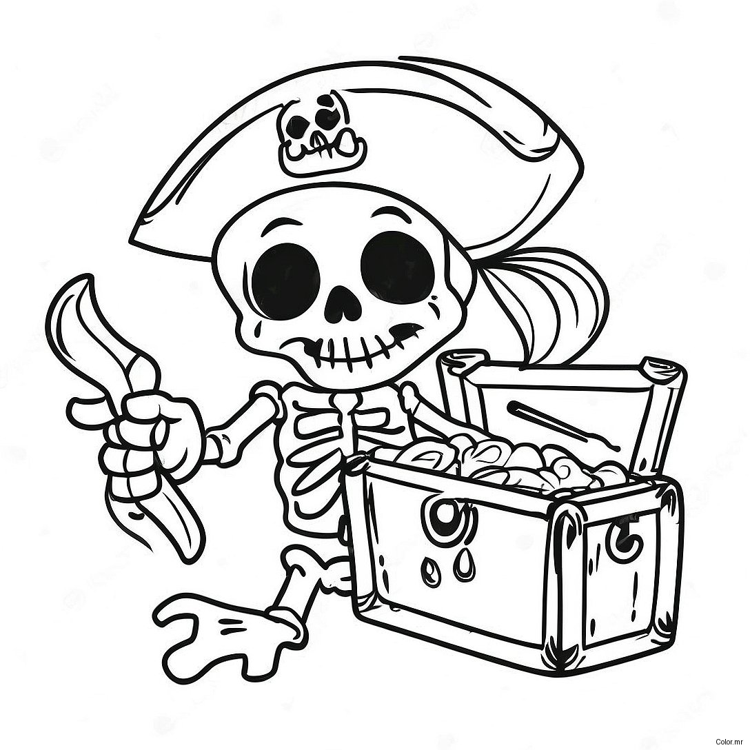 Fearsome Pirate Skeleton With Treasure Coloring Page 44613 37085