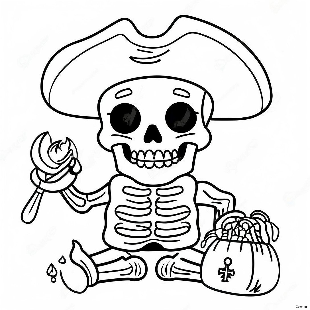 Fearsome Pirate Skeleton With Treasure Coloring Page 44613 37086