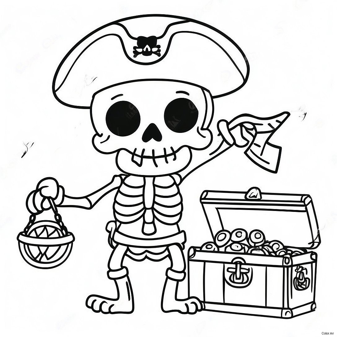 Fearsome Pirate Skeleton With Treasure Coloring Page 44613 37087
