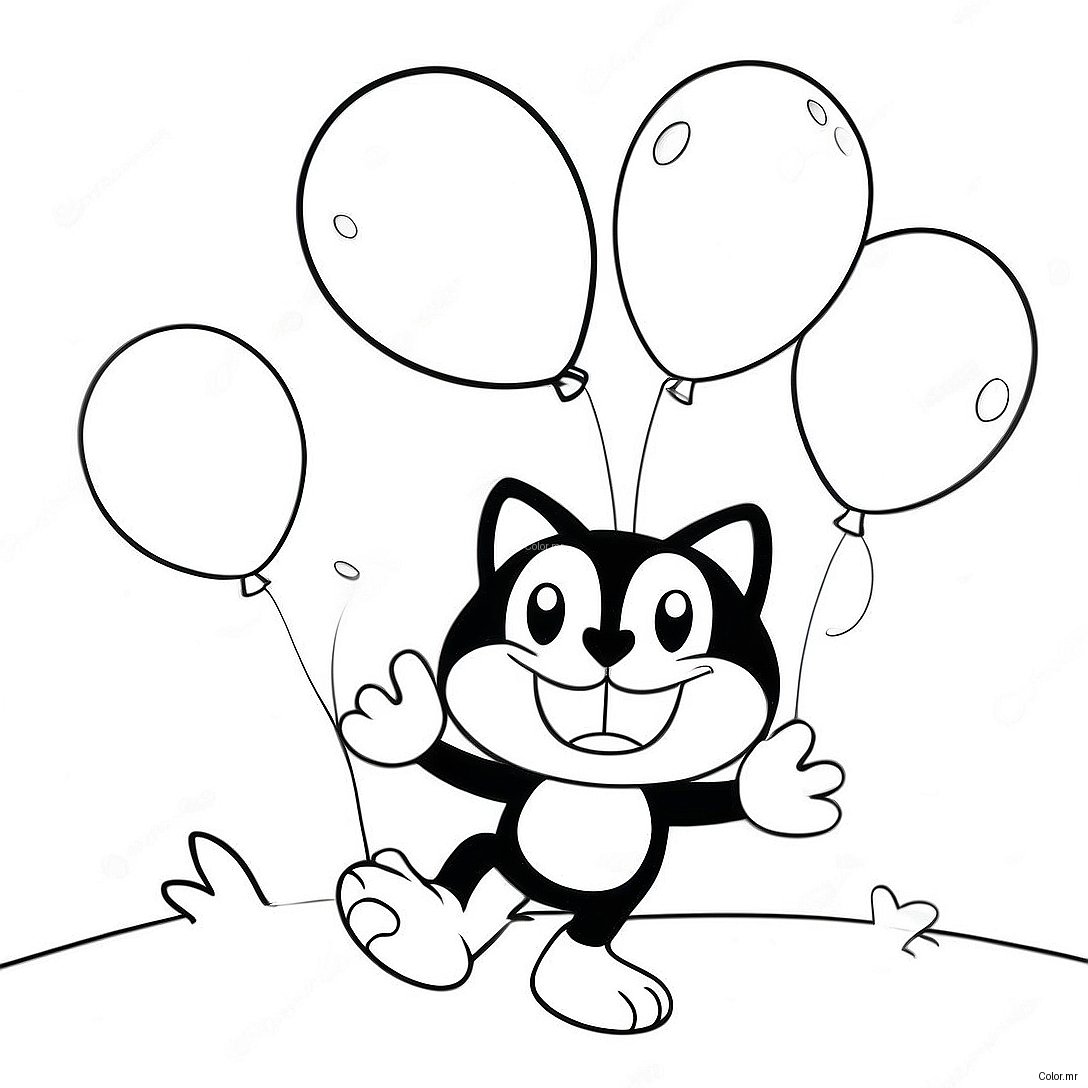 Felix The Cat Playing With Balloons Coloring Page 35914 29868
