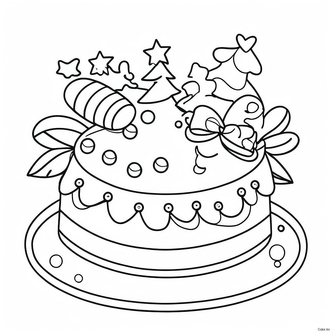 Festive Christmas Cake With Decorations Coloring Page 48195 40061