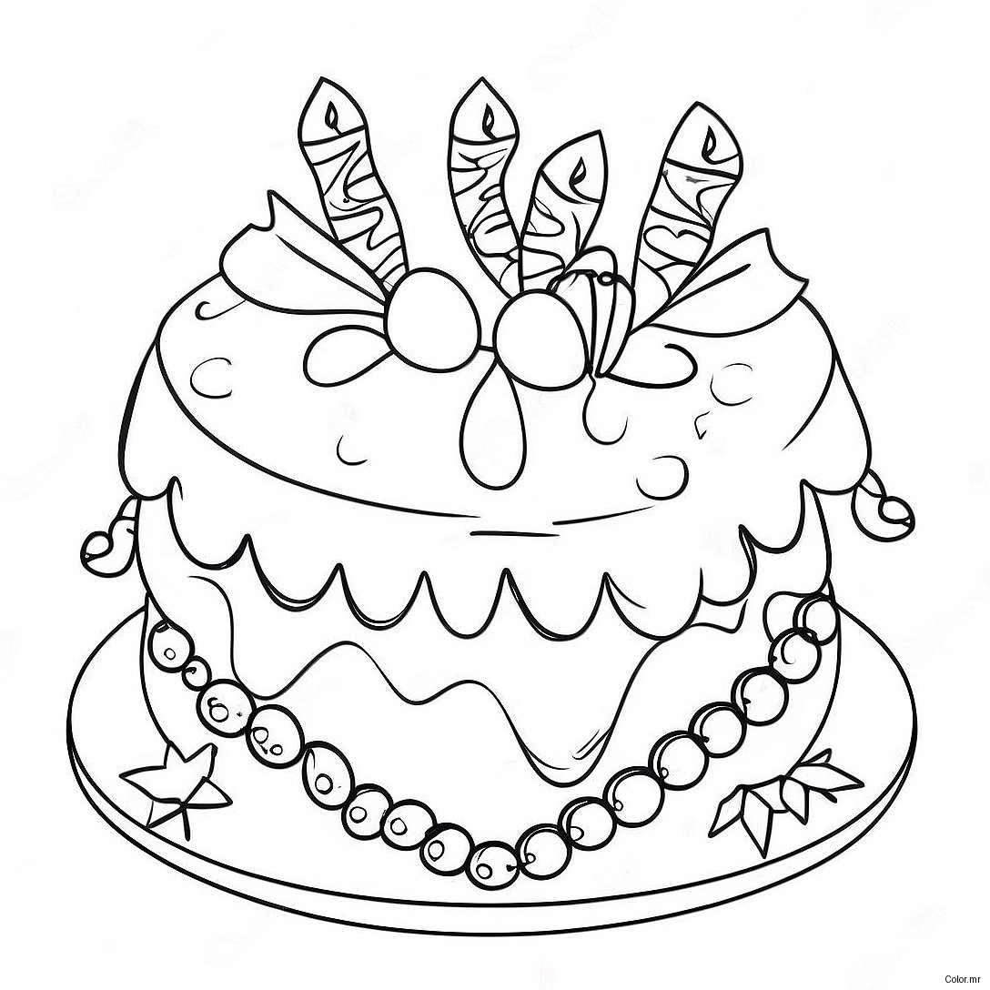 Festive Christmas Cake With Decorations Coloring Page 48195 40062
