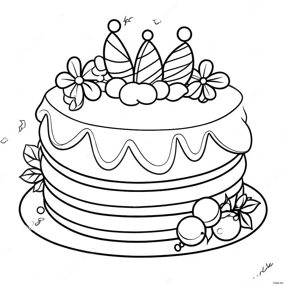 Festive Christmas Cake With Decorations Coloring Page 48195 40063
