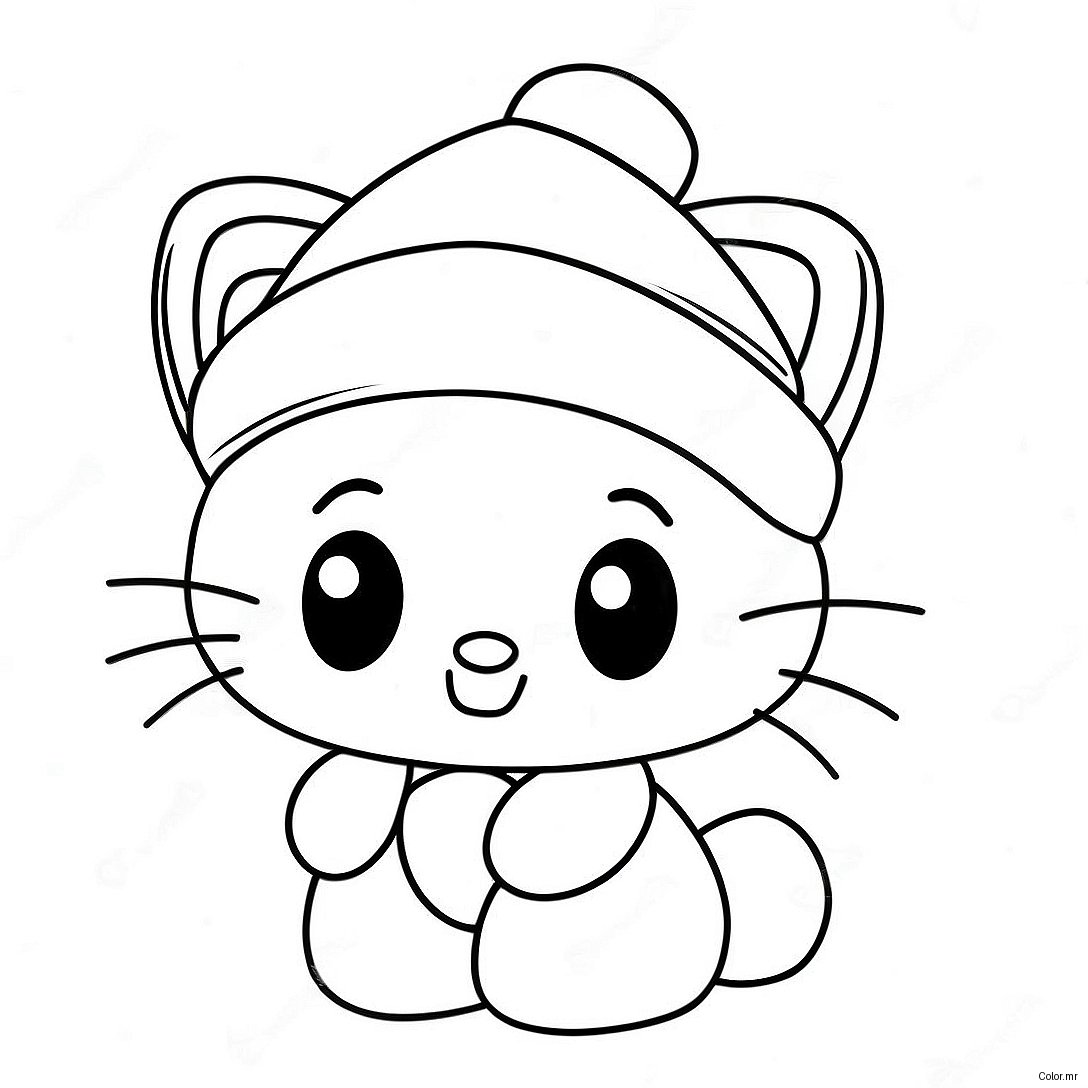 Festive Hello Kitty With Santa Hat Coloring Page 23874 22009