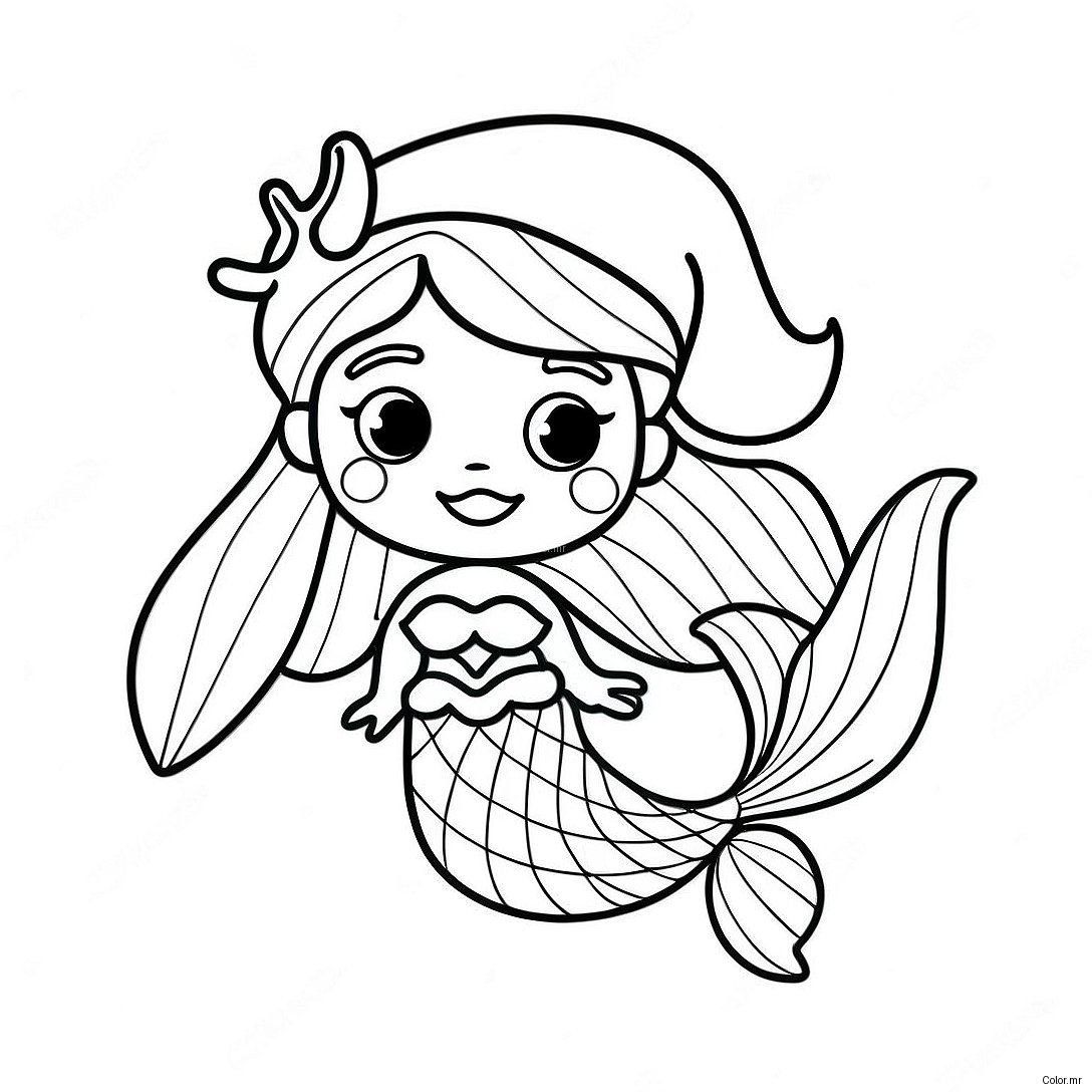 Festive Mermaid With Santa Hat Coloring Page 19659 18377