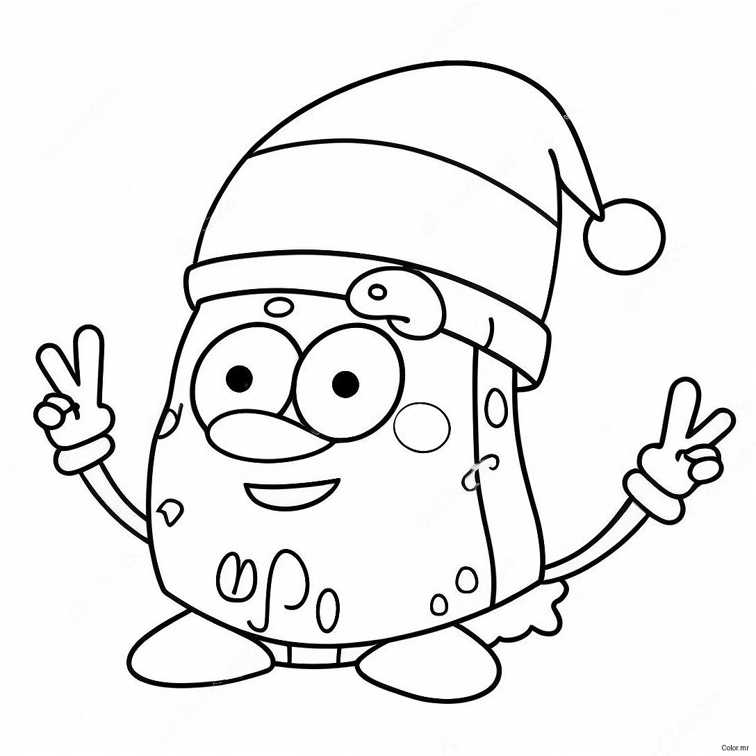 Festive Spongebob With Santa Hat Coloring Page 45254 37594