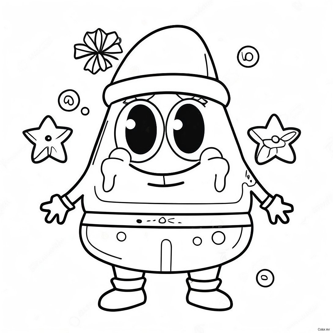 Festive Spongebob With Santa Hat Coloring Page 45254 37595