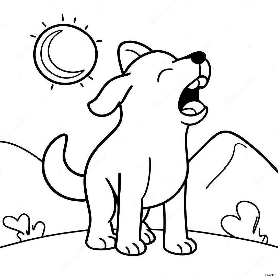 Fierce Cartoon Dog Howling At The Moon Coloring Page 36425 30376