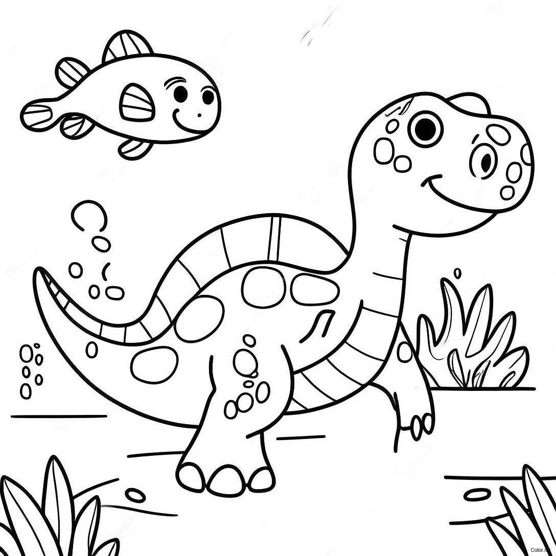 Friendly Water Dinosaur Swimming Coloring Page 29778 26831