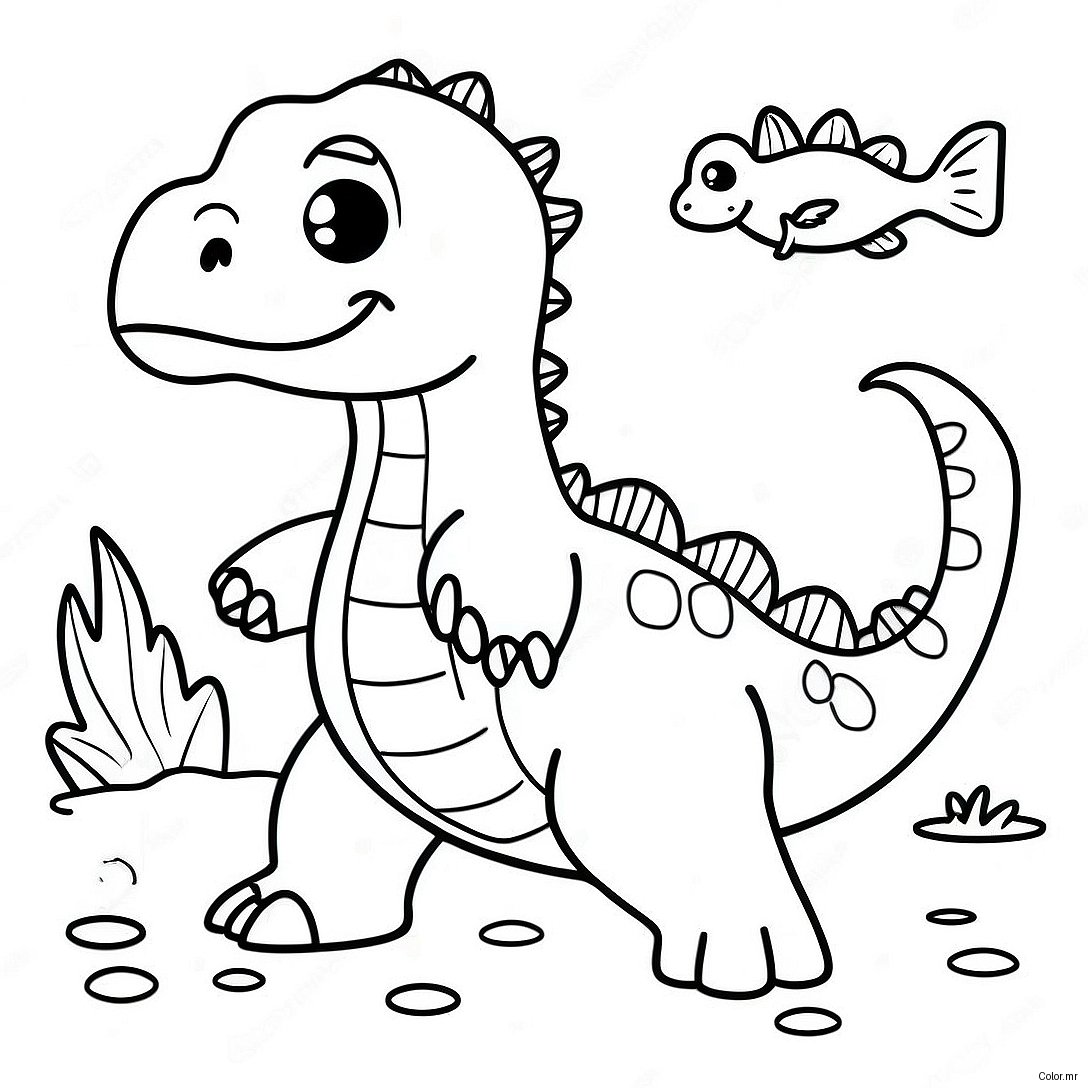 Friendly Water Dinosaur Swimming Coloring Page 29778 26832