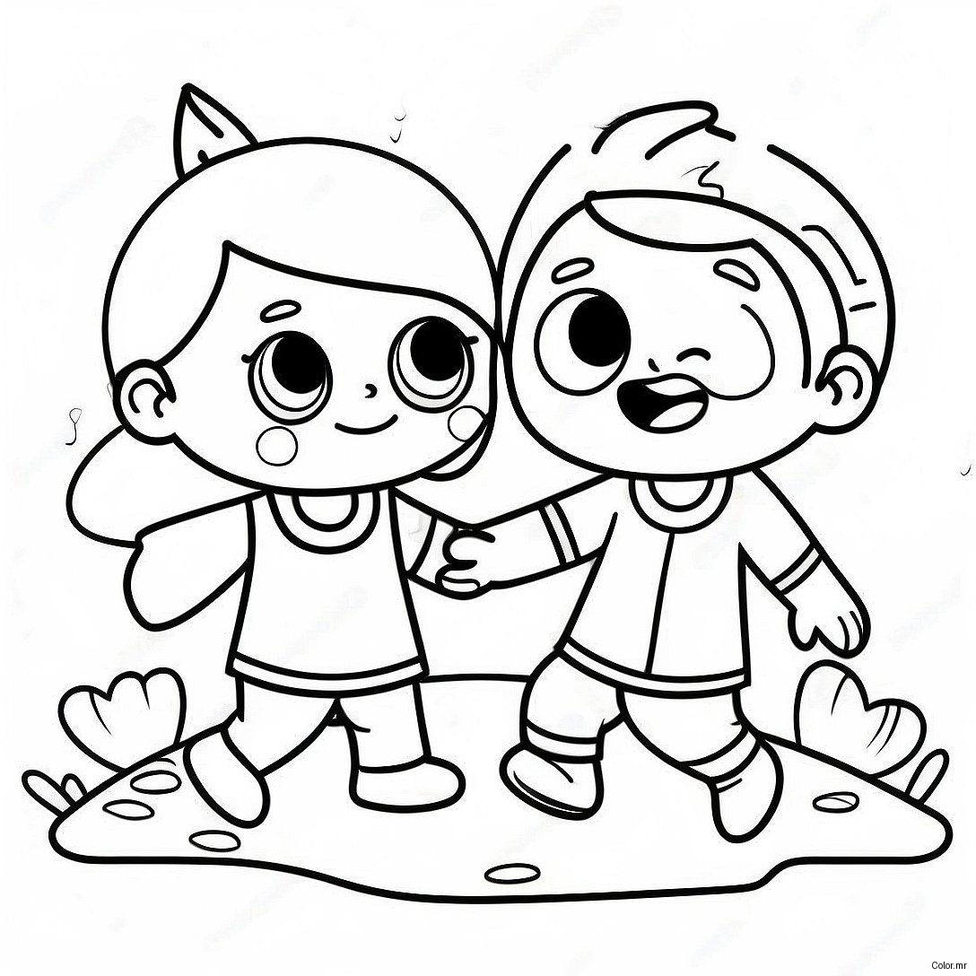 Fun Boy And Girl Playing Together Coloring Page 16252 13716