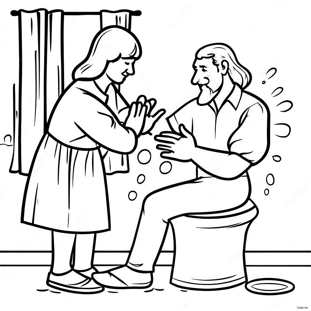 Fun Foot Washing Scene Coloring Page 65861 54405