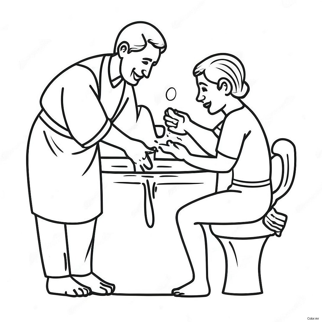 Fun Foot Washing Scene Coloring Page 65861 54408