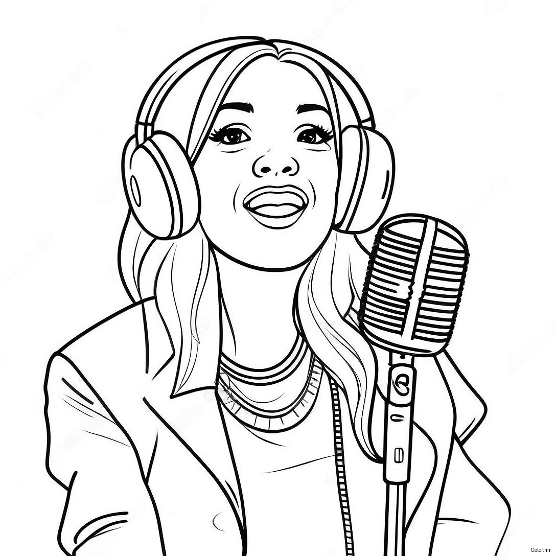 Funky Pop Music Star With Microphone Coloring Page 48295 40141
