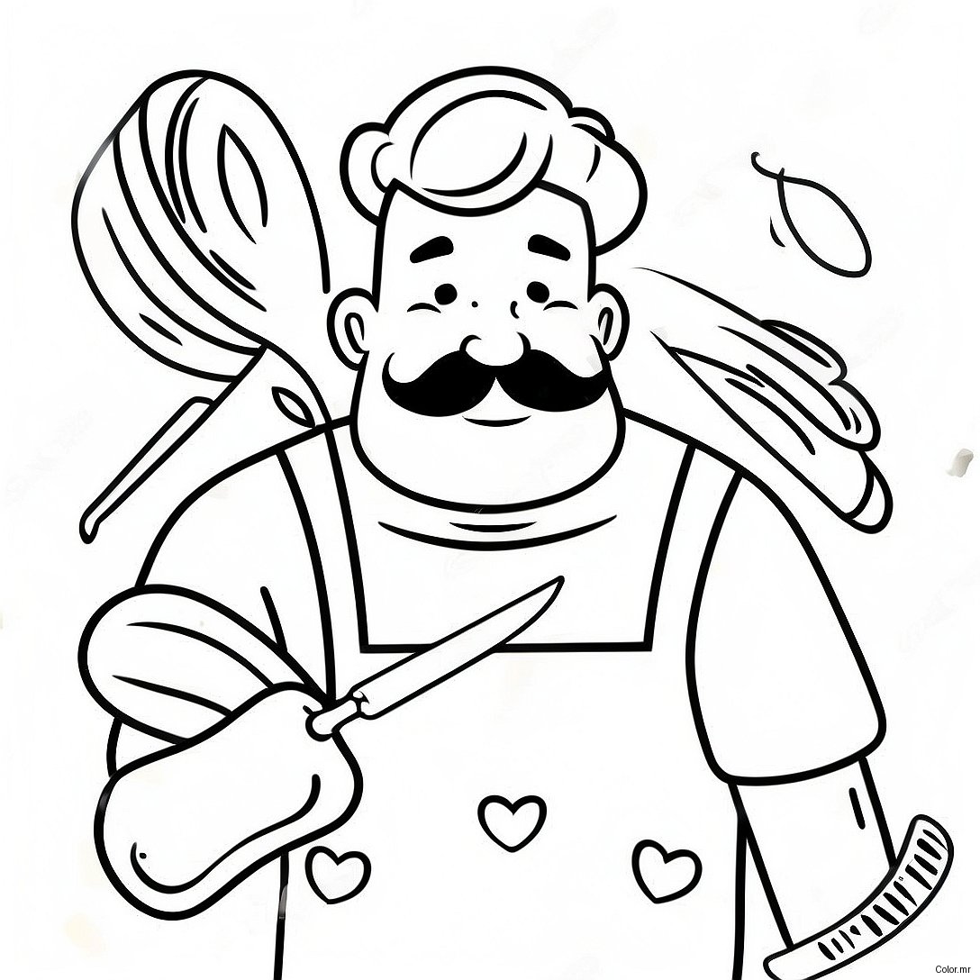 Funny Bread Barber With Scissors Coloring Page 39358 32685