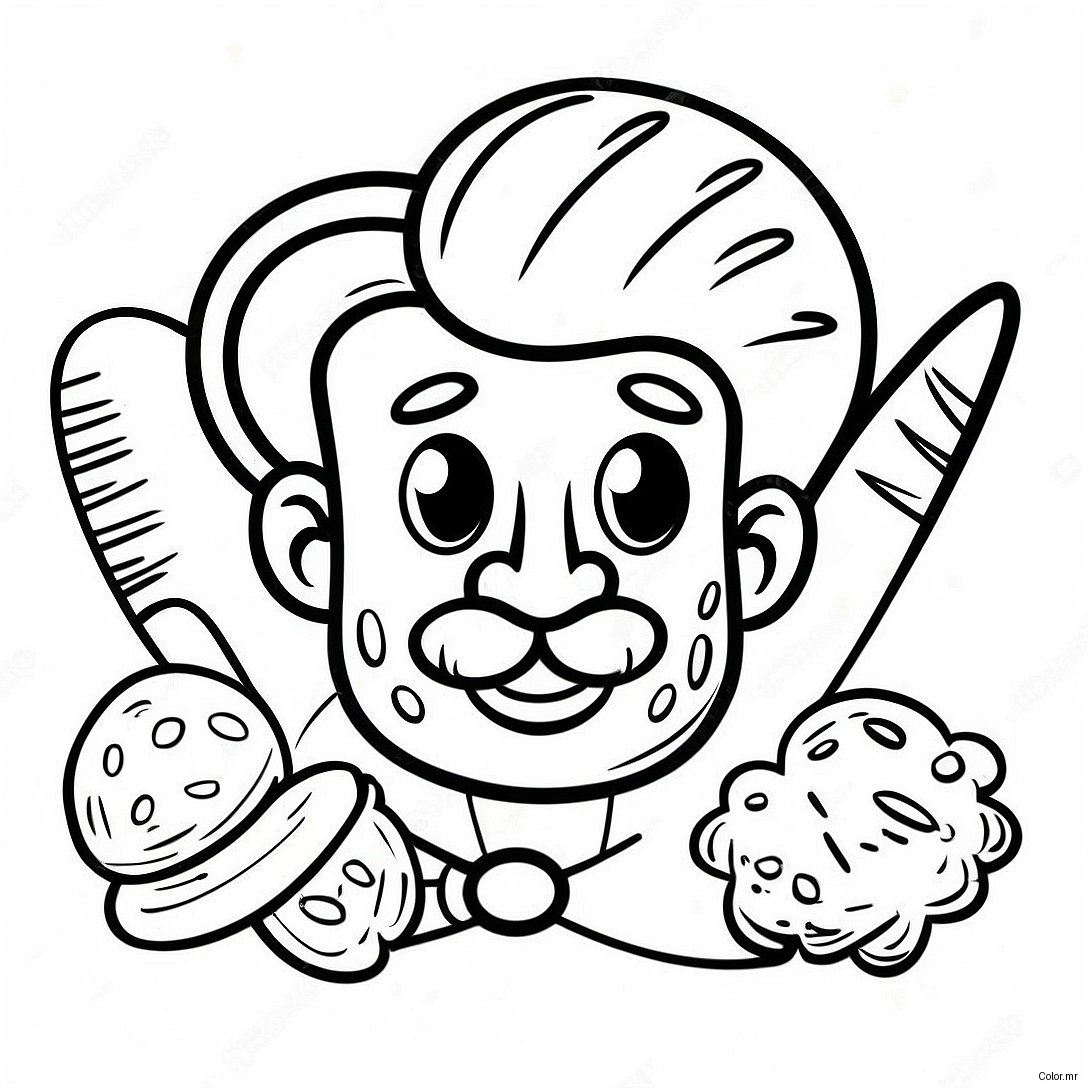 Funny Bread Barber With Scissors Coloring Page 39358 32687
