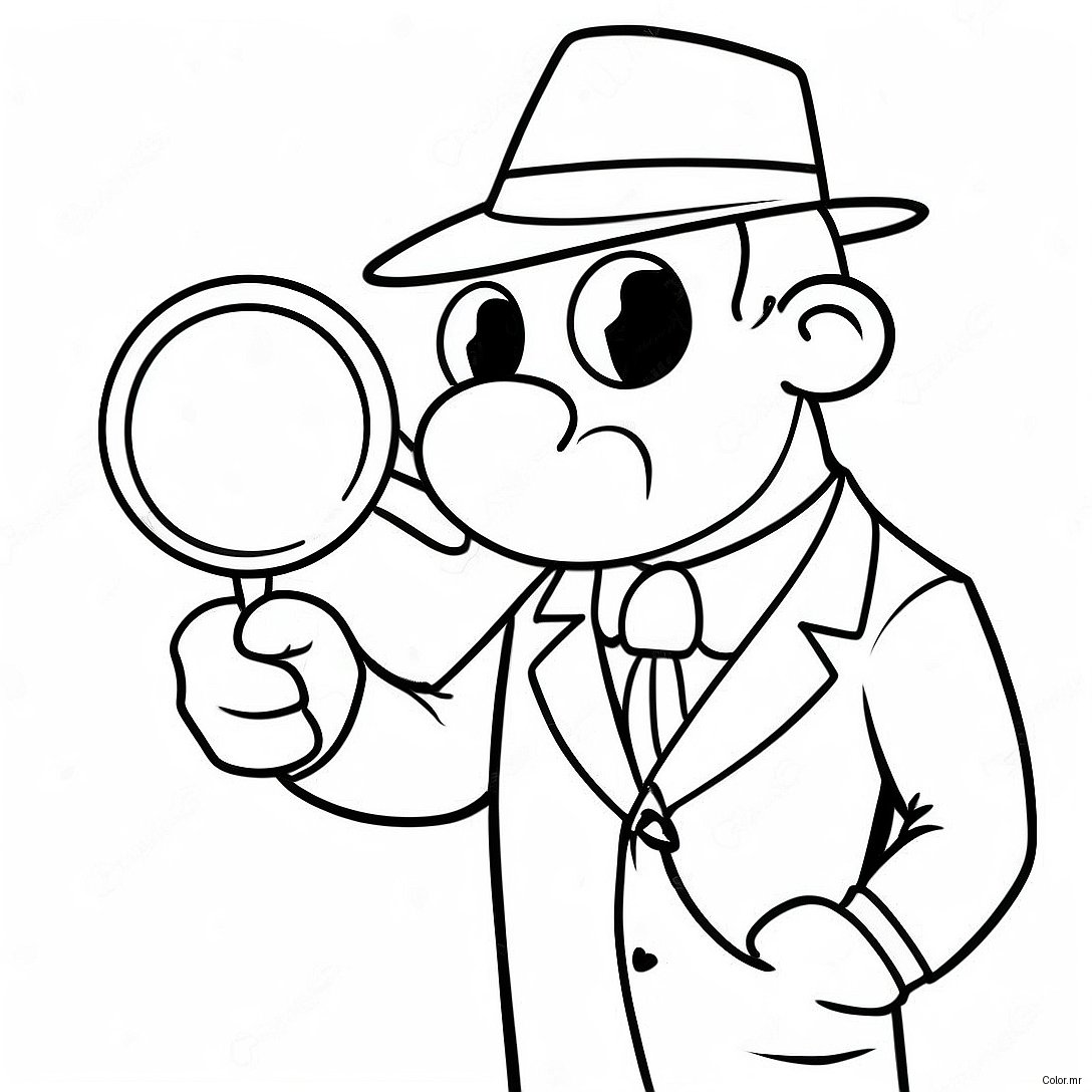 Funny Detective With Magnifying Glass Coloring Page 47284 39337