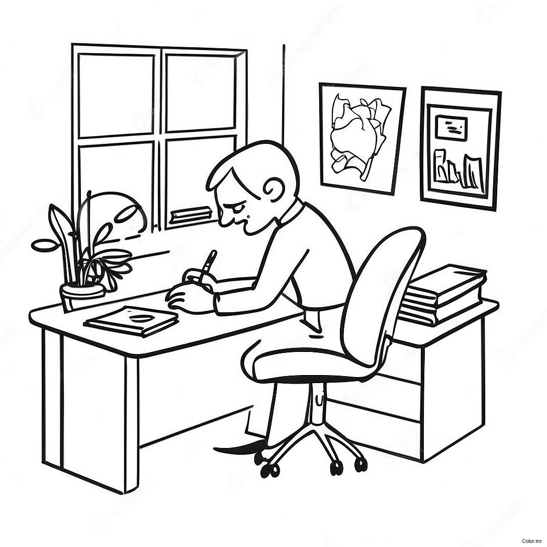Funny Office Desk Scene Coloring Page 8436 6913