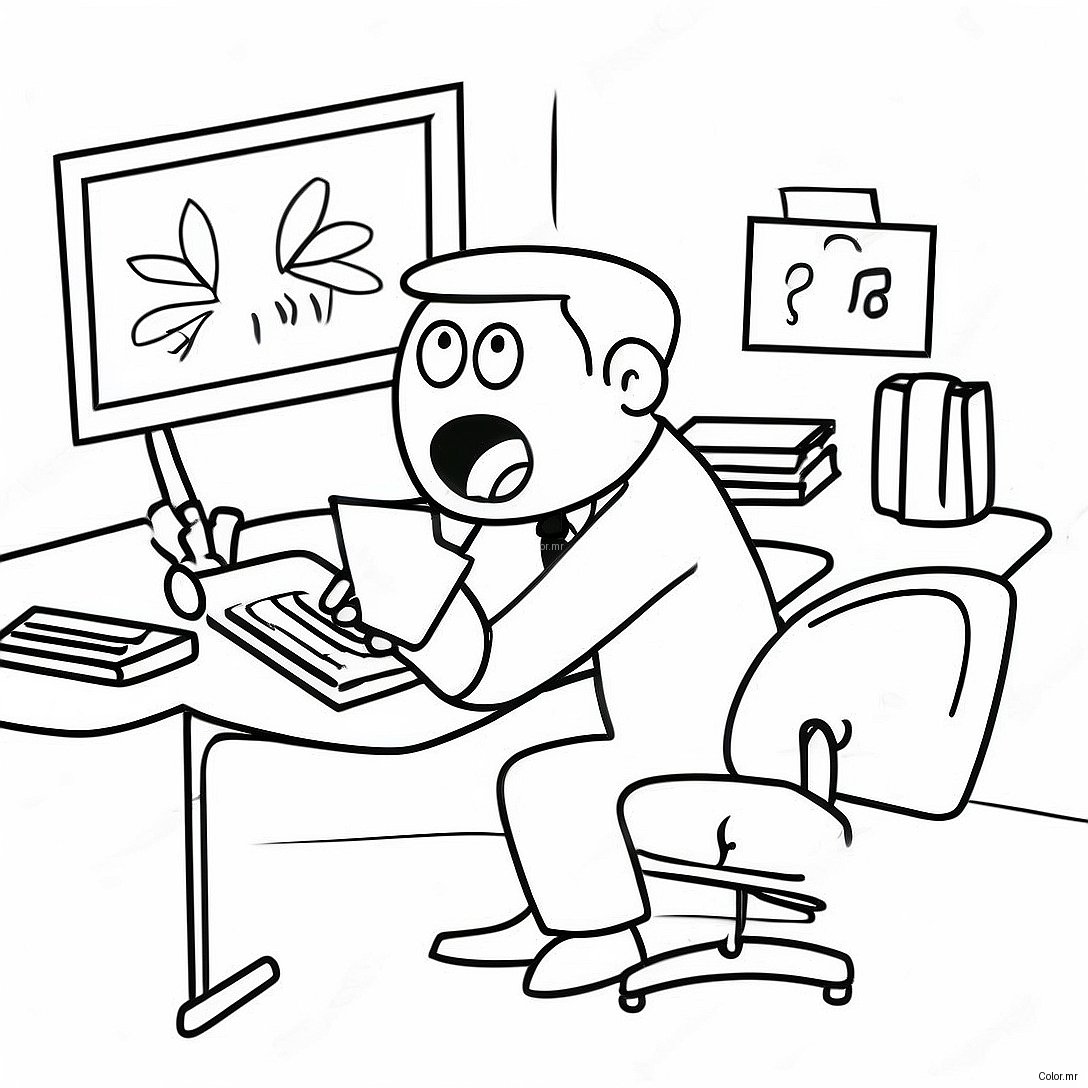 Funny Office Desk Scene Coloring Page 8436 6914