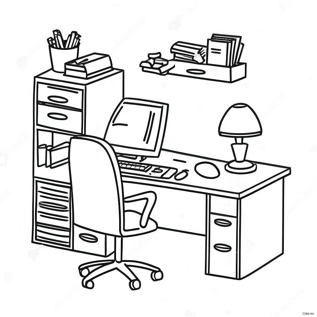 Funny Office Desk Scene Coloring Page 8436 6915