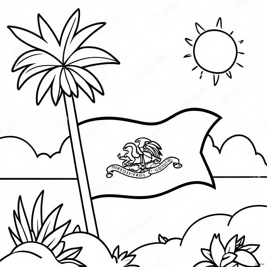 Haiti Flag With Tropical Background Coloring Page 53609 44695
