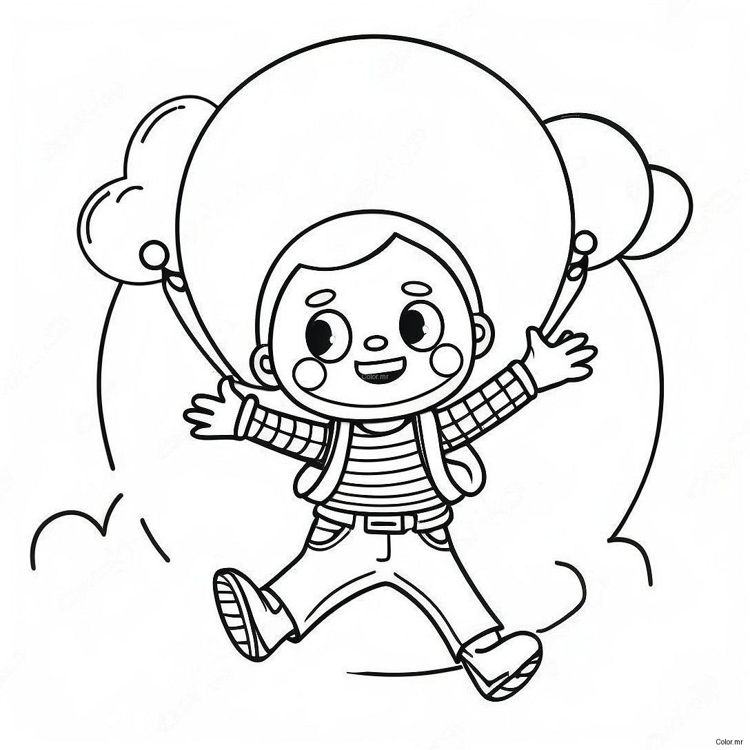 Happy Balloon Boy Flying Coloring Page 43833 36463