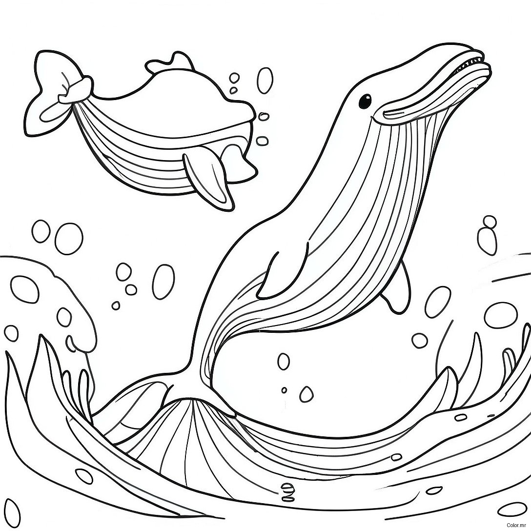 Happy Whale Splashing In The Ocean Coloring Page 28987 26208