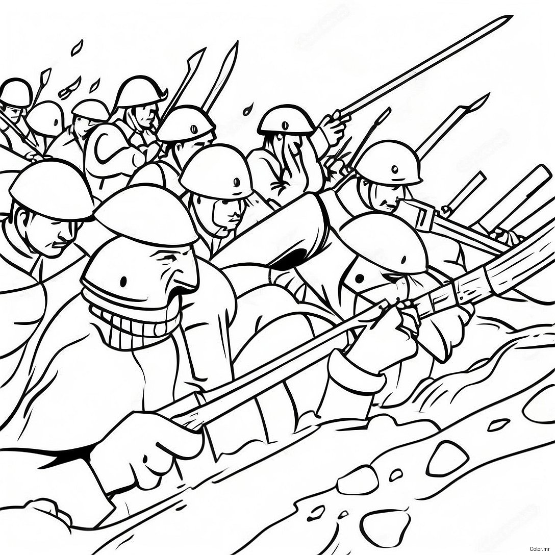 Historic Trench Warfare Battle Scene Coloring Page 58526 48622