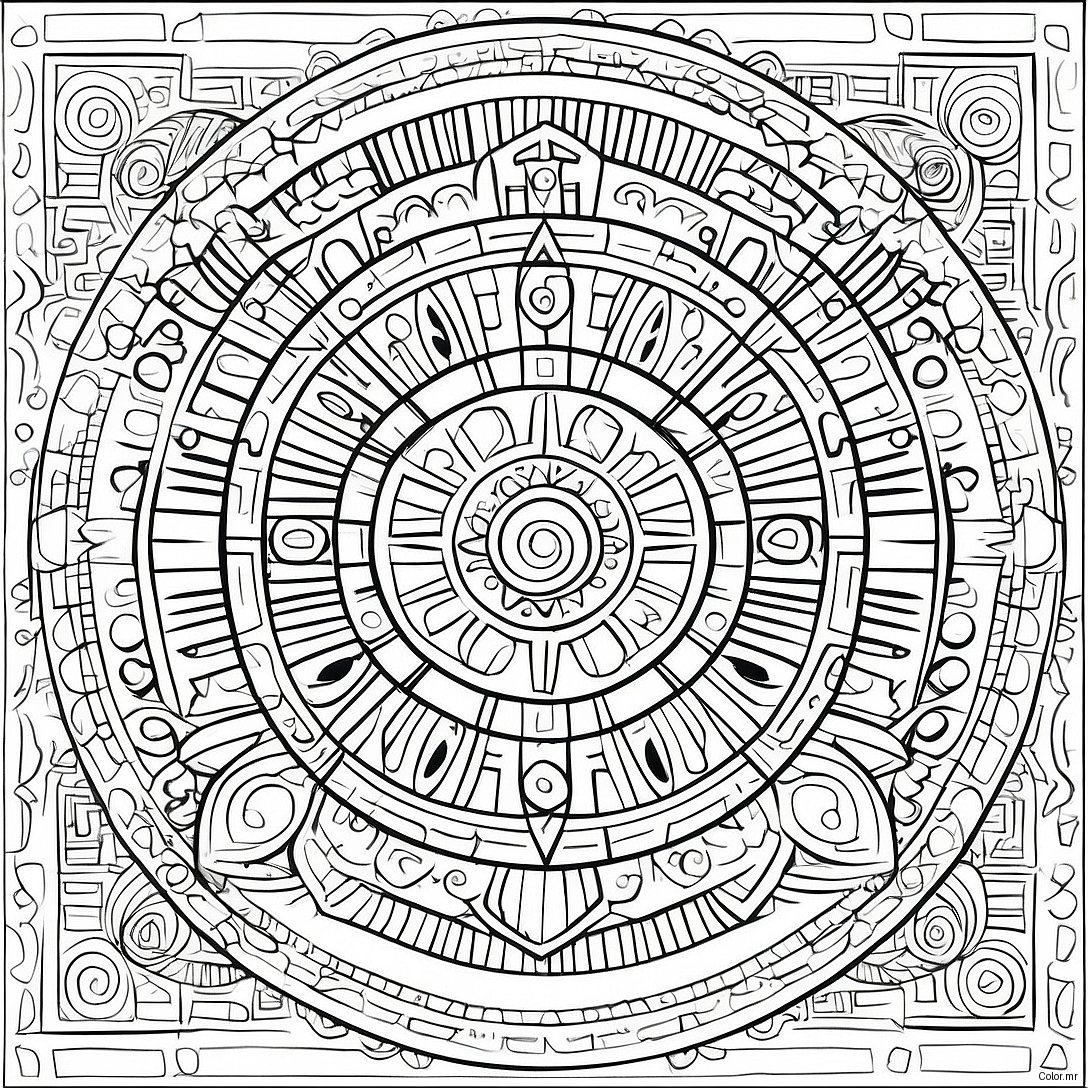 Intricate Aztec Calendar Design Coloring Page 46054 38361